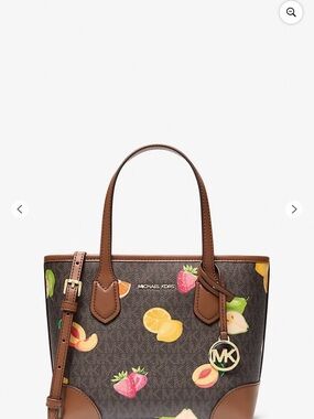 Michael Kors Brown Leather Tote with Colorful Fruit Print